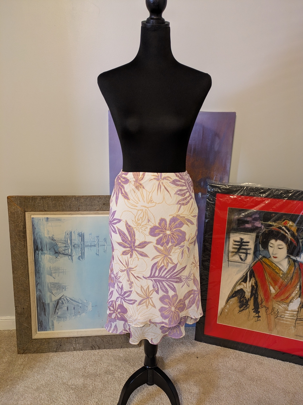 Floral A-Line Midi Skirt With Ruffle Hem Size 20W Unbranded Lightweight Textured